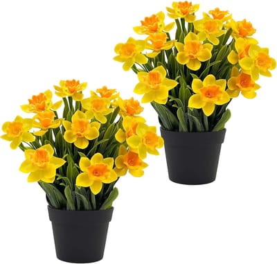 Set van 2 kunstmatige narcissen in pot voor binnen en buiten - Perfecte decoratie voor elk seizoen