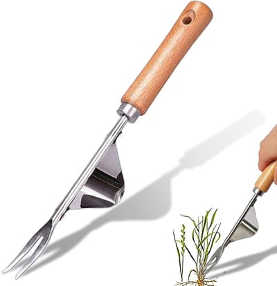 Ergonomische Onkruidsteker van Roestvrij Staal met Houten Handvat voor Tuinieren