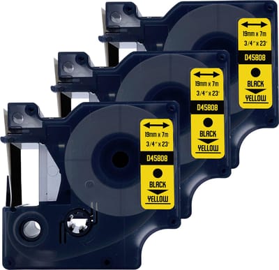 DULA Dymo D1 45808 - S0720880 - Compatible label tape - 3 lettertapes - Zwart op geel - 19mm x 7m