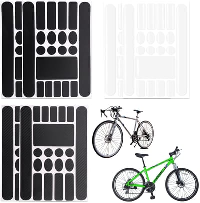 Fietsframe Beschermfolie - Fietsstickers Zelfklevend - Fiets Beschermen - Hoogwaardig PVC Materiaal - 6 Stuks - Zwart Carbon Transparant