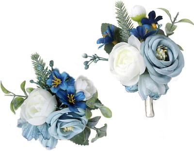 Bruiloft Corsages - Polsbloemen Boutonnieres - Feestelijke Aankleding - Handgemaakt Kunstzijde - 2 Stuks - Blauw