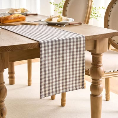 Donkerbruine en witte tafelloper geweven textuur tafelkleed klassiek Gingham patroon tafelloper landhuis geruite tafelloper 30 x 180 cm voor je eetkamertafel keukentafel feestjes picknicks