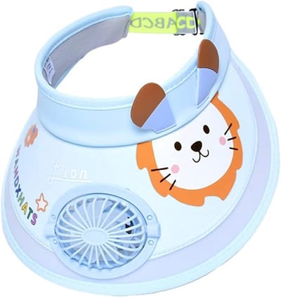 Kinderhoed - Kinderhoeden - Zomerzonnehoed met waaier - Cartoon - Schattig - Holle zonnehoed - Anti - Zonnehoeden voor jongens en meisjes - UV zonnehoed (blauw)