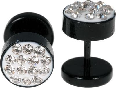 Stalen Stud oorbellen Black Chrystal 8mm