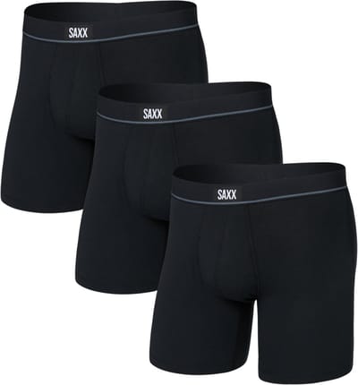 SAXX Heren Boxershort Essential Cotton - 3-Pack - Boxer met BallPark Pouch® - Ademend & Geurbestendigd Ondergoed - Zwart - M