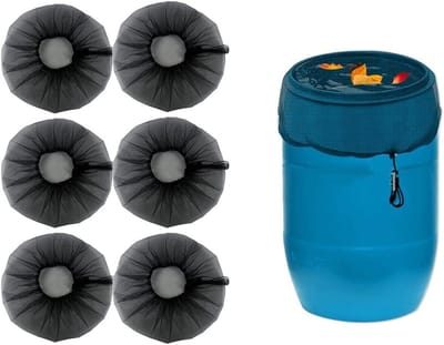 Regentonnetten 6 stuks - Regenton afdekking - Bladeren weren - Met trekkoord - 60 cm diameter - Zwart