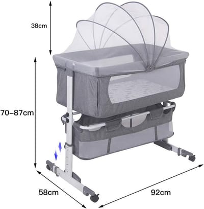 2-in-1 Babywieg met Matras en Klamboe, Inklapbaar en Verrijdbaar