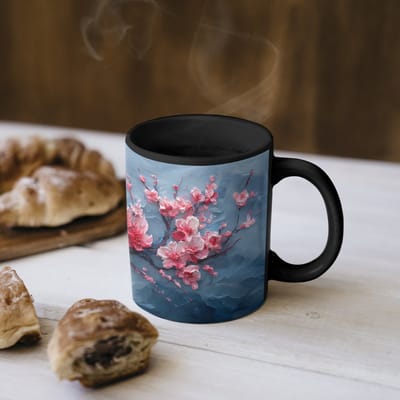 Magische Mok - Foto op Warmte Mokken - Koffiemok - Bloesem - Bloem - Roze - Tak - Magic Mok - Beker - 350 ML - Theemok