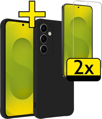 Hoesje - Met 2x Screenprotector - Geschikt voor Samsung Galaxy S25 FE - Sterk & Shockproof - Back Cover - Siliconen Case - Telefoon Hoes - Telefoonhoesjes - Zwart