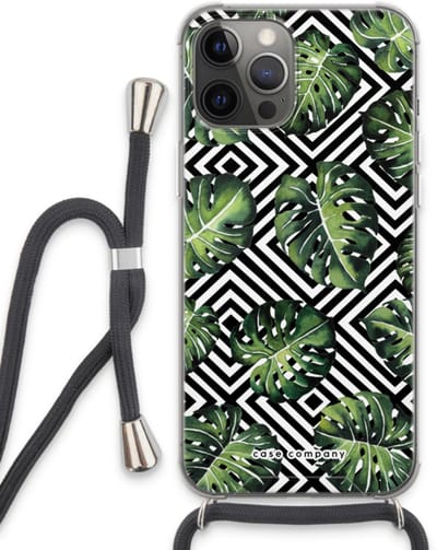 Case Company® - Hoesje met koord geschikt voor iPhone 13 Pro Max hoesje met Koord - Geometrische jungle - Telefoonhoesje met Zwart Koord - Bescherming aan alle Kanten en Over de Schermrand
