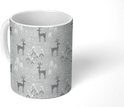 Mok - Koffiemok - Patronen - Hert - Winter - Mokken - 350 ML - Beker - Koffiemokken - Theemok