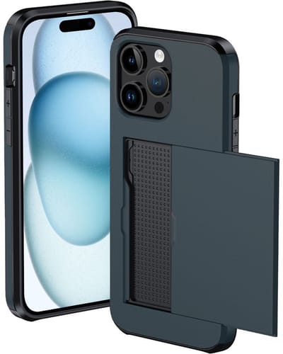 Hoesje Geschikt voor iPhone 15 Pro Hoesje Met Pasjeshouder Hard Case Met Kaarthouder - Hoes Geschikt voor iPhone 15 Pro Hoesje Pashouder Case - Donkerblauw