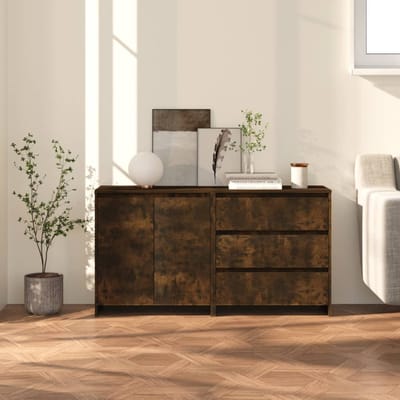 vidaXL - 2 - st - Dressoirs - bewerkt - hout - gerookt - eikenkleurig