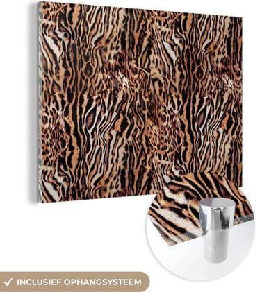 MuchoWow® Glasschilderij 120x90 cm - Schilderij acrylglas - Tijger - Dierenprint - Design - Foto op glas - Schilderijen