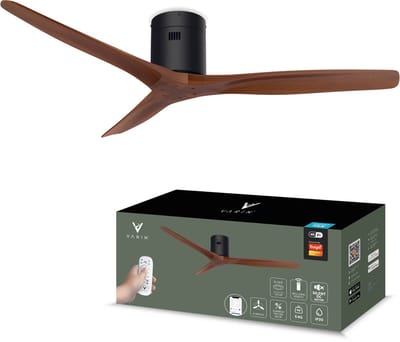 Varin® Smart Plafondventilator - Walnoot - Tuya Wifi - Lange bladen - Ø 132cm - 6 snelheden - Super stil 20dB - Met afstandsbediening en app - Ventilatorkachel - Ventilatoren plafond - Plafondventilator - Plafond ventilator slaapkamer