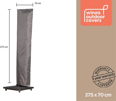Winza Outdoor Covers - Premium - Parasolhoes - Beschermhoes voor Parasol tot 4m - Waterdicht PP Textiel - Grijs - 275x70 cm met Opzetstok - 2 Jaar Garantie