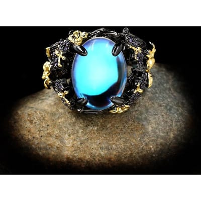 Zilver Retro Overdreven Vol Zirkoon Antiek Cadeau Persoonlijkheid Edelsteen Ring Vrouwelijk Bruiloftsfeest Verlovingssieraden Jubileum 7 black