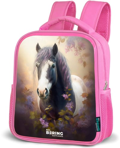 NoBoringSuitcases.com® - Rugzak roze - Schooltas meisjes - Paard - Bloesems - Paars - Kinder rugtas meisje - Boekentas kind - Kinderrugzak voor school - Schoolrugzak