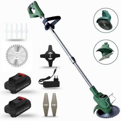 Clerby - Kantenmaaier - Grastrimmer - 4 bladen - Bosmaaier - Inclusief 2 accu's - Groen