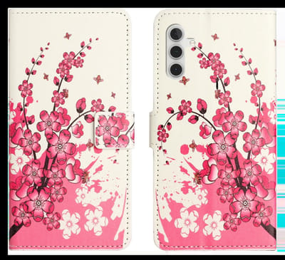Hoesje Geschikt voor Samsung Galaxy A36 - Print Book Case met Pasjeshouder - Standaard - Magneet Sluiting - Roze Bloemen