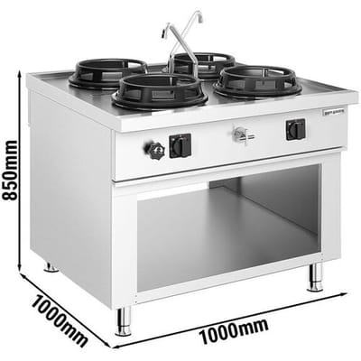 GGM Gastro Gas Wok-Herd Insel - 60 kW - 4 Brenner - inkl. 2 Wasserhähnen
