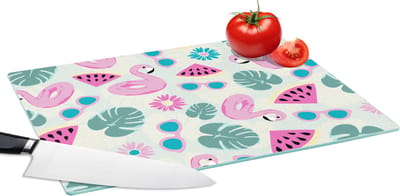 Glazen Snijplank - 39x28 - Zomer - Patroon - Flamingo - Monstera - Snijplanken Glas