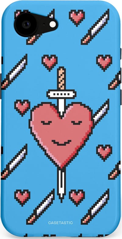 Casetastic hoesje geschikt voor Apple iPhone 16e / Apple iPhone 17e - MagSafe - Dubbellaagse bescherming - Zwaard saga - Fashion Case - Lichtblauw Zwart Koraal