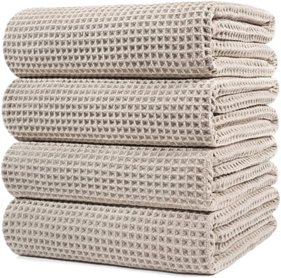 Unyqoos® Extra Grote Microvezel Badhanddoeken Set van 4 met Wafelstructuur en Sneldrogende Eigenschappen