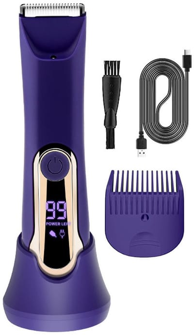 Bikinilijntrimmer voor dames - Persoonlijke schaamhaartrimmer - Elektrisch scheerapparaat voor vrouwen - Voor oksels, benen, armen, lichaamshaar en intieme zones - LED-licht, keramisch mes - IPX7 - Oplaadbaar - LCD-scherm