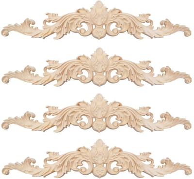 Dailygoods- Houtsnijwerk Bloempatroon - Decoratie Meubels - Houten Stickers - Rubberhout - DIY Handwerk - 4 Stuks 30x8.5cm