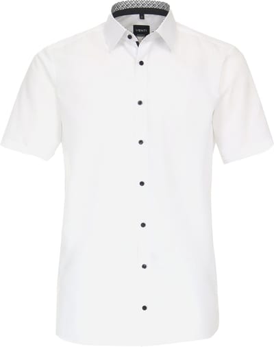 VENTI modern fit overhemd - korte mouw - popeline - wit - Strijkvrij - Boordmaat: 38