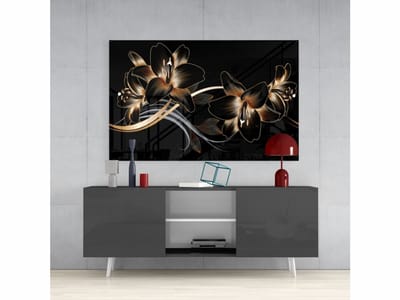 Insigne Glazen Schilderijen - Gouden Bloemen - Glasschilderij - 140x90 cm - 4 mm