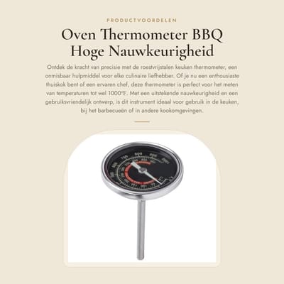 Dailygoods - Oven Thermometer - BBQ - Hoge Nauwkeurigheid - RVS - Keukenthermometer - Temperatuurmeter - Keuken - Zilver - Keukengerei