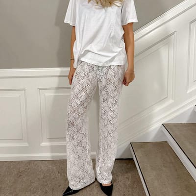 Dameskleding Lente en Zomer Nieuwe Effen Kleur Kant Doorkijk Casual Broek Damesbroek Sexy Mode Forenzen Dames L gray
