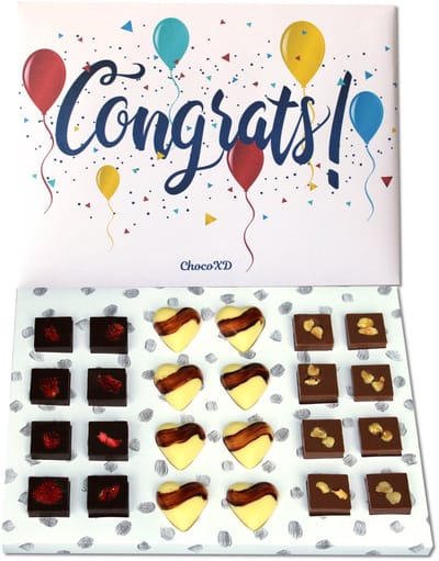 Gefeliciteerd chocoladegeschenk - Geslaagd cadeau - Congrats chocolade kado - Brievenbuspakket - Handgemaakte chocolade - Fairtrade chocolade