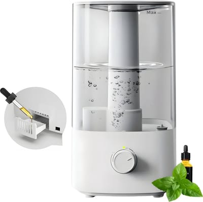 PolkaHome® Luchtbevochtiger – Humidifier – Luchtbevochtiger Slaapkamer – Luchtbevochtigers – Luchtbevochtiger met Aromatherapie & Luchtvochtigheidmeter – 4L – 30 Uur – 300ml/h – Stil – Wit