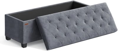 Archi zitbank - Zetel - Halbank - Hocker - Opvouwbare poef - Voetenbank - Met opbergruimte - 38 x 110 x 38 cm - 300 kg - Grijs