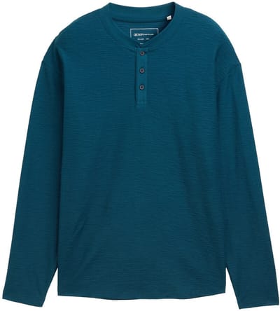 Tom Tailor Denim - Henley shirt met lange mouwen - Maat XS - deep pond green