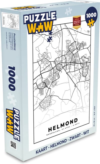 Puzzel Kaart - Helmond - Zwart - Wit - Legpuzzel - Puzzel 1000 stukjes volwassenen