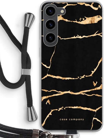Case Company® - Hoesje met koord geschikt voor Samsung Galaxy S23 Plus hoesje met Koord - Gouden marmer - Telefoonhoesje met Zwart Koord - Bescherming aan alle Kanten en Over de Schermrand