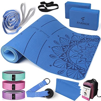 Dikke Yogamat Set voor Beginners met Yogablokken, Weerstandsbanden en Accessoires