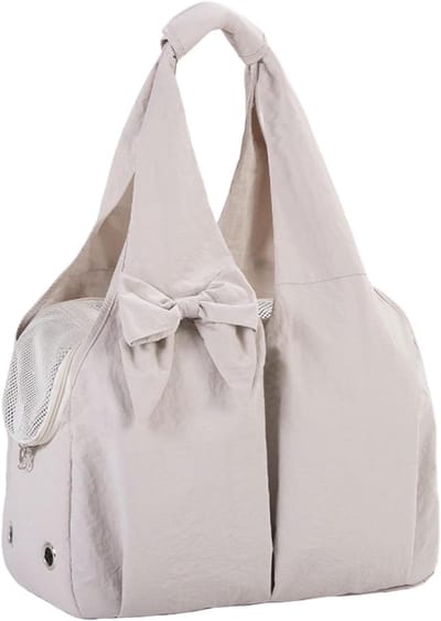 Hondentas Carrier - Draagbare Kooi - Veilig Vervoer - Ventilatie Gaasraam - 40x30x4 cm - Crèmekleurig