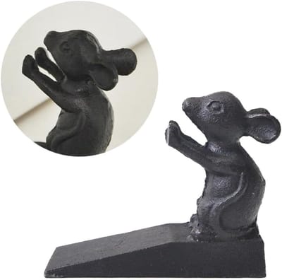 Cartoon Deurstopper - Deurwig Dieren - Deur Open Houden - Antislip Wigbodem - 13.5x11.5cm - Zwart
