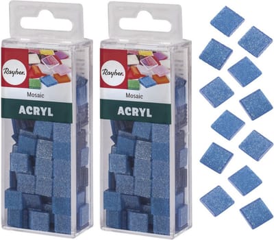 Rayher Mozaiek steentjes/tegeltjes - 410x stuks - blauw - 1 x 1 cm - Mozaieken maken - Kunststof