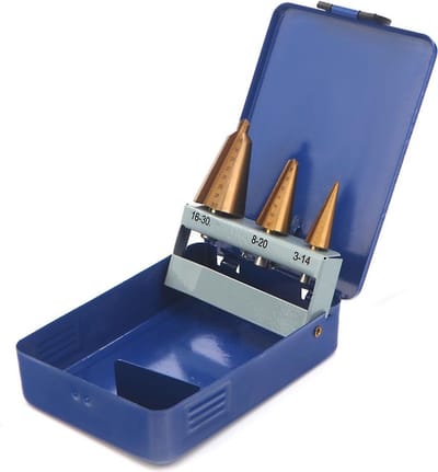 HBM 3-delige Conische Trapboorset met Tin Coating voor Dun Plaatmateriaal en Hout