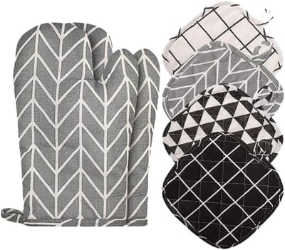 Set van 6 - Ovenwanten en hittebestendige mat - Magnetronhandschoenen en hittebestendige ovenmat - Kookspecifiek