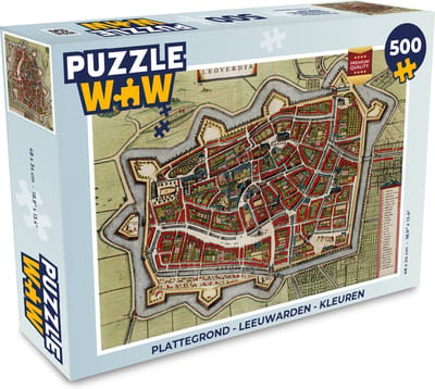 Puzzel Plattegrond - Leeuwarden - Kleuren - Legpuzzel - Puzzel 500 stukjes - Stadskaart