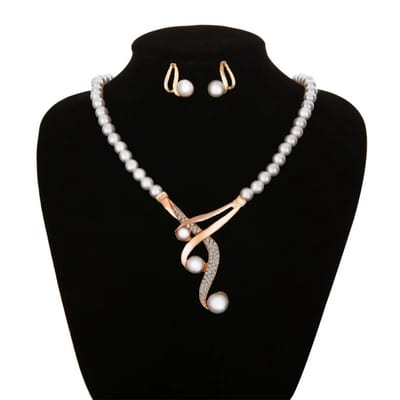 WiseGoods Premium Parel Sieradenset Vrouw Met Zirkonia – Ketting & Oorbellen Set – Dames Sieraden – Luxe Cadeau Vrouwen - Goud/Wit
