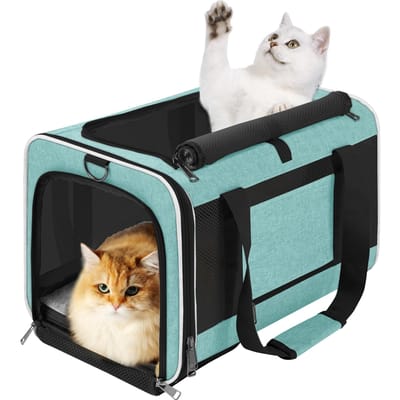 Draagzak voor Grote Katten, Zachte Draagzak voor Kleine Honden met Bovenlader/Opvouwbare Tas 2 Kittens Transportdragers Lange Reizen