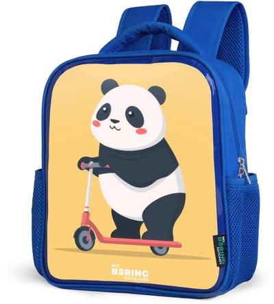 NoBoringSuitcases.com® - Rugzak blauw - Schooltas jongens - Panda op een step - Kinder rugtas jongen - Boekentas kind - Kinderrugzak voor school - Schoolrugzak